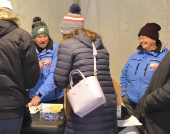 Snow Bowl ambassadors Stuart Finkelstein and Margo Murphy volunteered to register toboggan participants. (Photo by Lynda Clancy) (Photo by Lynda Clancy)