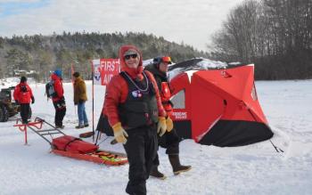 Ragged Mountain ski patrollers Jared Cummings and Morgan Laidlaw. (Photo by Lynda Clancy) (Photo by Lynda Clancy)