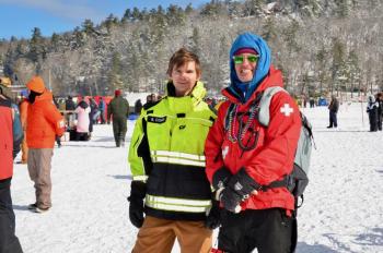 Bennett Cohen, a Camden firefighter, and his father, Alex Cohen, Ragged Mountain Ski Patroller. (Photo by Lynda Clancy) (Photo by Lynda Clancy)