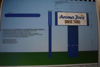 Planning Board application sign measurements for Aroma Joes.