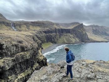 Marci Richardson hiking in the Faroe Islands. (Photo courtesy Belfast Free Library)