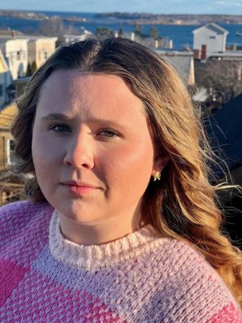 Lilly, a 20-year-old UNE Biddeford student, talks about how an abusive boyfriend upended her college life in the Teen Dating Violence Awareness and Prevention Month episode of Patrisha McLean’s "Let’s Talk About It" podcast. (Photo by Patrisha McLean)