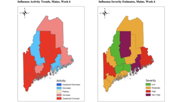Flu activity levels throughout Maine. (Image courtesy Maine CDC) Flu