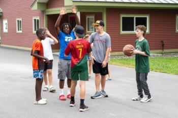 A grant from the Barrett Foundation provides support for Pine Tree Camp's Dirigo Experience overnight summer camp for Maine Deaf and Hard of Hearing youth. Applications are now open for this week-long camp in August. Abel Celestino, Saco (left); Gabriel Alberto, Westbrook (center); Hunter Minch-Bohlin (right); and Fion McLoughlin, Mount Desert Island (holding ball) were among 22 young Mainers who attended this unique program last summer. (Photo courtesy Pine Tree Camp) A grant from the Barrett Foundation provides support for Pine Tree Camp's Dirigo Experience overnight summer camp for Maine Deaf and Hard of Hearing youth. Applications are now open for this week-long camp in August. Abel Celestino, Saco (left); Gabriel Alberto, Westbrook (center); Hunter Minch-Bohlin (right); and Fion McLoughlin, Mount Desert Island (holding ball) were among 22 young Mainers who attended this unique program last summer. (Photo courtesy Pine Tree Camp)