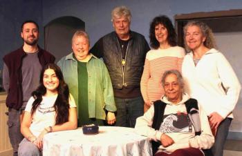 The Playhouse. L-R: Nate Marx, Isobel Holt, Lisa Goodridge, Peter Conant, Leslie Stein, Ivy Lobato, Sasha Kutsy. (Photo courtesy The Playhouse)