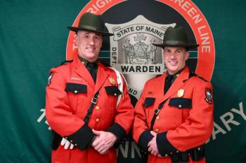 Game Warden Supervisor of the Year Justin Fowlie (left) and Colonel Dan Scott.