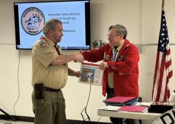 District Committee Member and Unit Commissioner John Wood, of Hope, received a certificate of thanks for his outstanding contributions to Scouting from 2024 District Chairman Chuck Mahaleris. (Photo courtesy Chuck Mahaleris) District Committee Member and Unit Commissioner John Wood, of Hope, received a certificate of thanks for his outstanding contributions to Scouting from 2024 District Chairman Chuck Mahaleris. (Photo courtesy Chuck Mahaleris)
