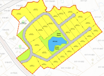 The road and lot design of the proposed subdivision. The site of a proposed 25-lot subdivision in West Rockport. ((Image courtesy Rockport Planning Board meeting packet)