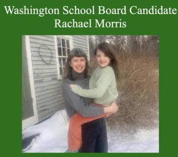 Washington's RSU40 School Board candidate Rachael Morris poses with her daughter