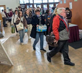 Arriving at the Civic Center. (Photo by Elias Twitchell)