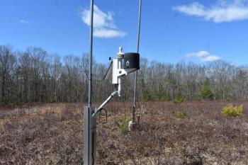 Upclose look at the "Rainwise" data collector. Solar powered and fitted with Wi-fi. (Photo by Sarah Thompson)