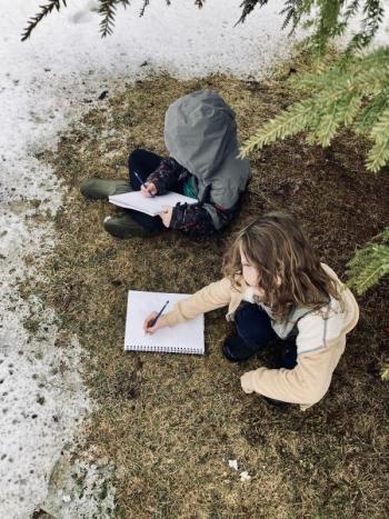 Students at Riley School record observations in their field journals. (Photo courtesy Friends of Maine Coastal Islands National Wildlife Refuge) Students at Riley School record observations in their field journals. (Photo courtesy Friends of Maine Coastal Islands National Wildlife Refuge)