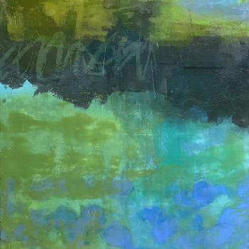 Swirl and Swell by Maggie Sanftleben, Mixed Media Encaustic, 12 x 12”. (Photo courtesy Local Color Gallery)