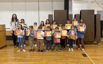 Cooperation Award Winners: Front: Adelina Kuras, Noah Gagnon, Seamus Henry, Liam Quackenbush, Erik King, James McRae, Everlee Baughman, Joy Chen. Back: Principal Ainslee Riley, Elizabeth Guzman, Hazel Sturks, Opal Wellman, Quinn Blakeway, Payton Porter, Alex Stinson, Seth Beckett, Kaycee Willis, Mya Rodriques. (Photo courtesy Thomaston Grammar School)