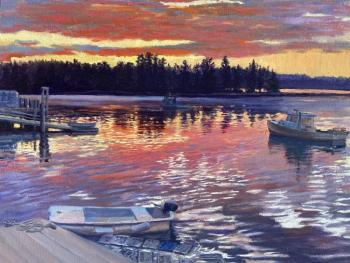 Karin Strong, "Sunrise at Olson's Depot", oil on canvas. (Photo courtesy Cushing Historical Society)