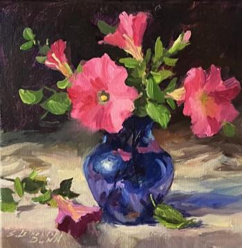 "Pink Petunias" by Sandra Leinonen Dunn. (Photo courtesy Waldoboro Public Library)