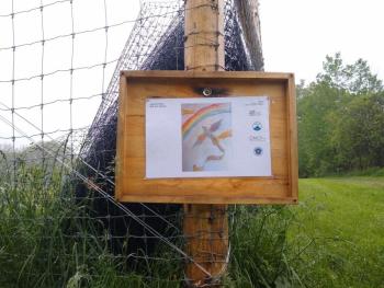 "Bird with a Banner" by Lowell Griffiths is one of sixteen images displayed at the Erickson Fields Story Trail. (Photo courtesy MCHT)
