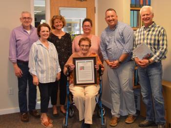 Rockport Select Board members Michael Thompson, Michelle Hannan, Denise Munger, Kim Graffam, Linda Annis, Rockport Town Manager Jon Duke, and Select Board member John Viehman. (Photo by Lynda Clancy) c