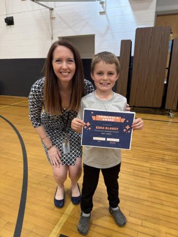 Principal’s Award winner Ezra Blakey and Principal Ainslee Riley. (Photo courtesy Thomaston Grammar School)