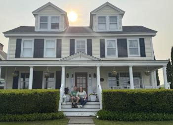 Mark and Tracy Cini in front of their Bed and Breakfast. (Photo by Ed O’Brien) Spouter Inn