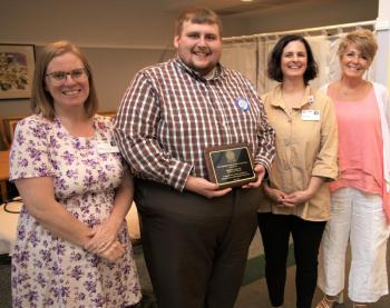 The Waldoboro Lions Club received the Coulombe Center Award for Innovation on June 4. Pictured in the photo are, from left, Katie Spear; Lions Club president Daniel Vannah; Coulombe Center for Health Improvement Director Anni Pat McKenney; and MaineHealth Lincoln Hospital President Cindy Wade, RN, BSN, MHA. Courtesy photo
The Waldoboro Lions Club received the Coulombe Center Award for Innovation on June 4. Pictured in the photo are, from left, Katie Spear; Lions Club president Daniel Vannah; Coulombe Center for Health Improvement Director Anni Pat McKenney; and MaineHealth Lincoln Hospital President Cindy Wade, RN, BSN, MHA. Courtesy photo