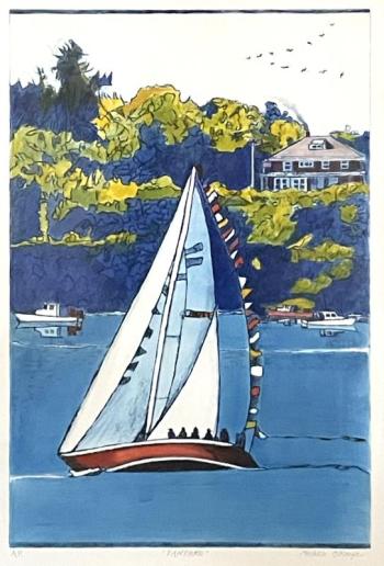 "Fanfare” hand colored etching by Michèle O’Keefe. (Photo courtesy New Era Gallery) 