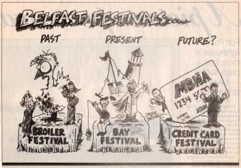 Belfast Festivals Past, Present, Future. Darryl Smith cartoon. (Image courtesy Belfast Historical Society & Museum)