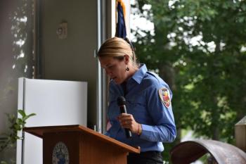 Hope firefighter Sarah Dudera reminisces about the first time she encountered Keller, which was when he gave her a hi-five. (Photo by Sarah Thompson)