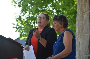 Tracy Weed (l) and Argy Nestor give opening remarks during the ceremony. (Photo by Sarah Thompson)