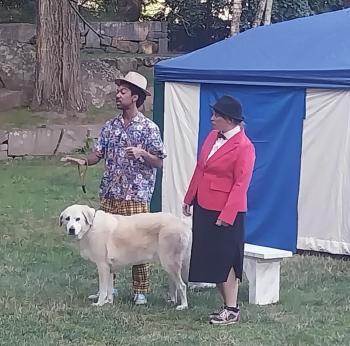 David Long III, Elise K. Voigt and Tosi on stage. (Photo courtesy Camden Shakespeare Festival)