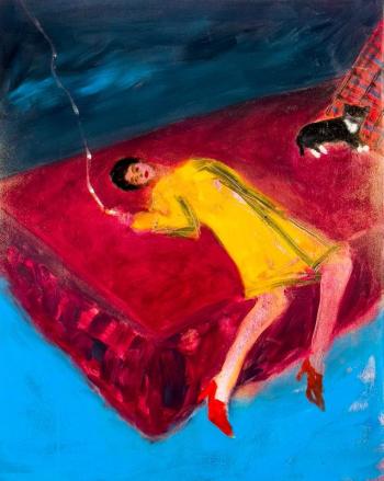 Megan Magill, ALL BLUE, oil and oil stick on panel. (Photo courtesy Carver Hill Gallery)