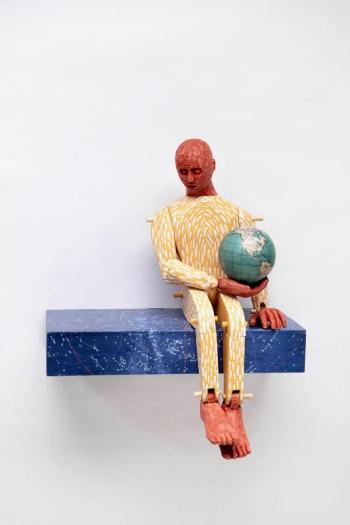Jessica Straus, OH EARTH, wood, paint, inkjet on paper. (Photo courtesy Triangle Gallery)