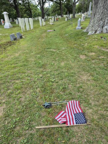 Flags and veteran grave markers