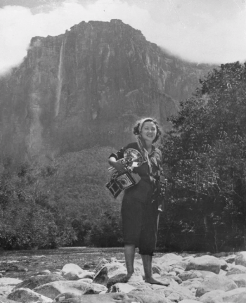 Self portrait at Angel Falls, 1949. (Photo courtesy Rockland Public Library)