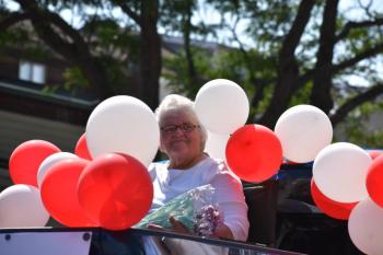 Grand Marshal Bea Dodge, "a beloved Rockland resident known for her warm smile behind the counter at Wasses Hot Dogs for more than 30 years," said the Lobster Festival, in a news release. (Photo by Sarah Thompson)