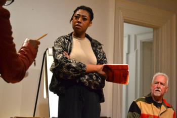 A.J. Baldwin (Carina) and Paul Hodgson (Don) get an earful of thoughts from Jennifer Hodsgon (Suzanne). (Photo by Scott Anthony Smith)