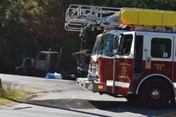 The intersection of routes 220 (Pinnacle Road) and 105 (Burkettville Road) in Liberty was the scene of a tractor trailer truck fire, Sept. 12, 2025. (Photo by Sarah Thompson)