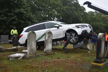 Front of car being raised off the ground