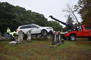 Progress being made as car is pulled over stone