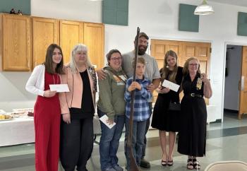 L-R: Ellie Zelinski, State C.A.R. President; Catherine Fisher, Honorary State C.A.R. Senior President; Kit Tolman, Ben Tolman; Elle Felton, Maine State C.A.R. member; and Mary Kay Felton, Lady
Knox Chapter, DAR Regent. (Photo courtesy Anna Felton) Group photo of speakers at DAR meeting