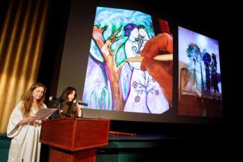 Kristi Williamson and Kathryn Oliver present at a past Pecha Kucha Night event. (Photo by Michael O’Neil)