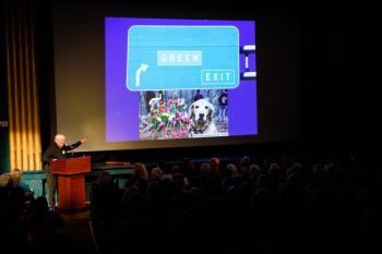 Anthony Antolini presents at a past PechaKucha Night event. (Photo by Michael O’Neil)
