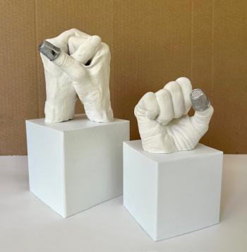 “Manually Spoken” by Lesia Sochor, plaster, thimble. (Photo courtesy Local Color Gallery)