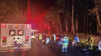A three-car collision on Route 1 in Camden Friday evening occurred at the temporary construction traffic lights near the Lincolnville town line. (Photo courtesy Camden Fire Dept.)