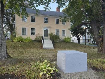This granite block, in downtown Searsport, is home to a nine-foot-tall statue, which will be unveiled Saturday, Nov. 1, at 11 a.m. (Photo ccourtesy Mike Hurley)