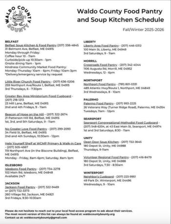 A resource sheet on where to get assistance. (Photo courtesy Searsport Community Facebook page) A resource sheet on where to get assistance in Waldo County. Photo courtesy Searsport Community Facebook page