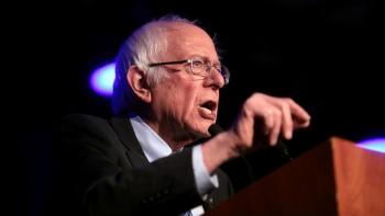 Bernie Sanders speaking during an event.