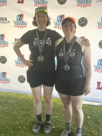 Novice rowers Emma Wendt and Gwen Yaeger, finished first and second in the Women’s Masters Novice single. (Photo courtesy Megunticook Rowing)