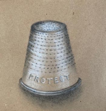 “Thimble 4” by Lesia Sochor. Charcoal, colored pencil. (Photo courtesy Local Color Gallery)