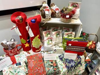 Various gift items on a display table